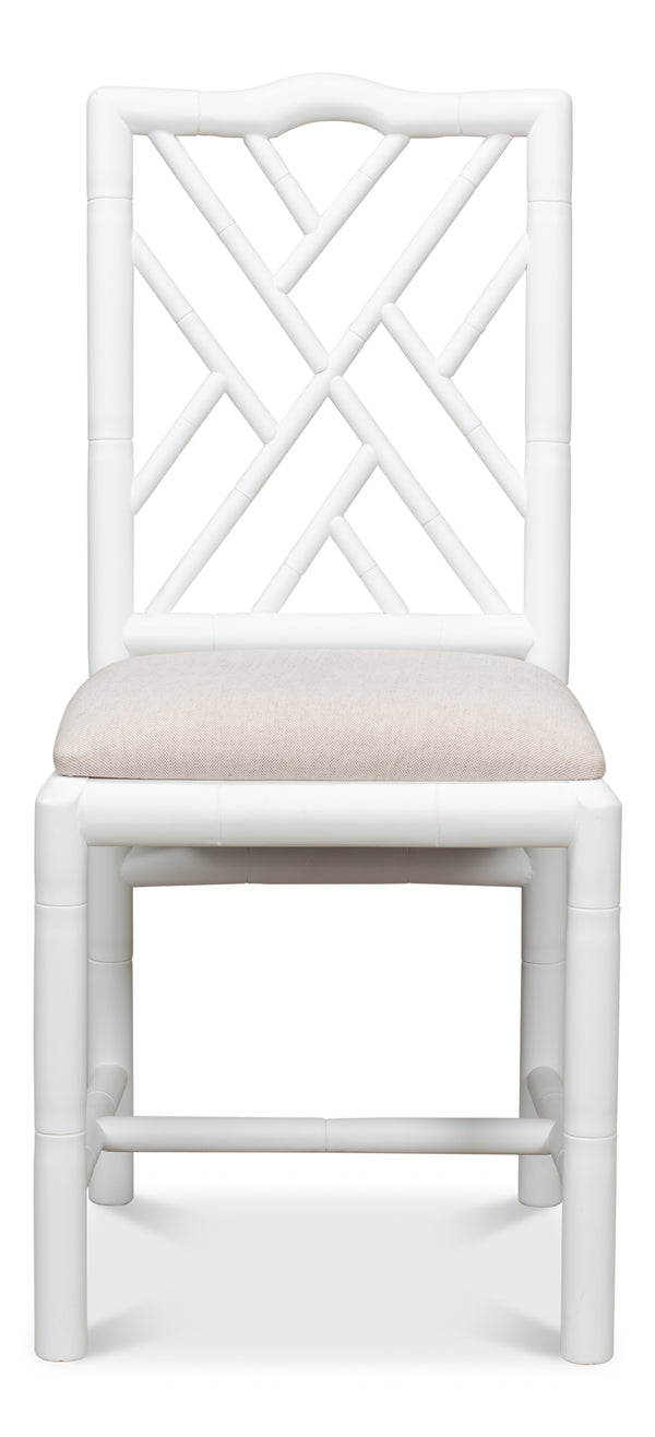 Sarreid Brighton Bamboo Side Chairs Set Of 2 – Stylish Oak Frame With White Finish & Cozy Linen Fabric White  53705