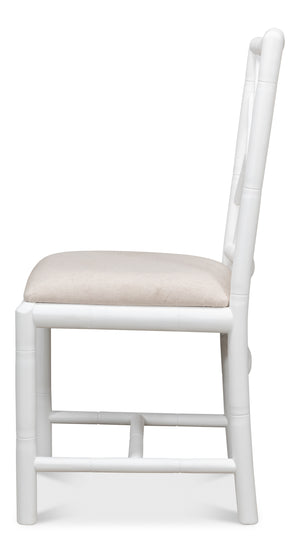 Sarreid Brighton Bamboo Side Chairs Set Of 2 – Stylish Oak Frame With White Finish & Cozy Linen Fabric White  53705