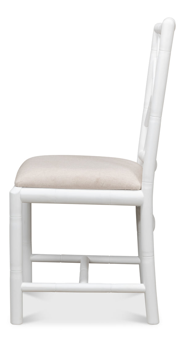Sarreid Brighton Bamboo Side Chairs Set Of 2 – Stylish Oak Frame With White Finish & Cozy Linen Fabric White  53705