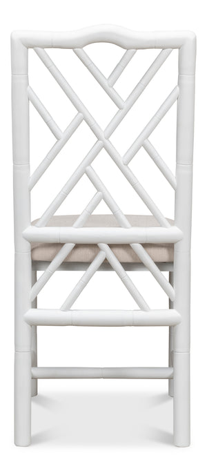 Sarreid Brighton Bamboo Side Chairs Set Of 2 – Stylish Oak Frame With White Finish & Cozy Linen Fabric White  53705
