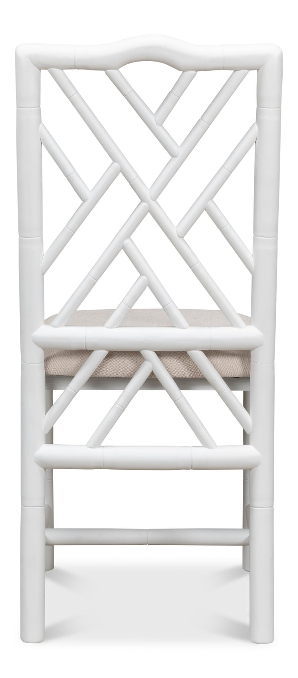 Sarreid Brighton Bamboo Side Chairs Set Of 2 – Stylish Oak Frame With White Finish & Cozy Linen Fabric White  53705