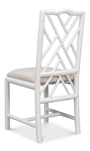 Sarreid Brighton Bamboo Side Chairs Set Of 2 – Stylish Oak Frame With White Finish & Cozy Linen Fabric White  53705