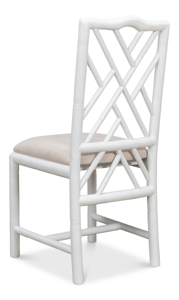 Sarreid Brighton Bamboo Side Chairs Set Of 2 – Stylish Oak Frame With White Finish & Cozy Linen Fabric White  53705