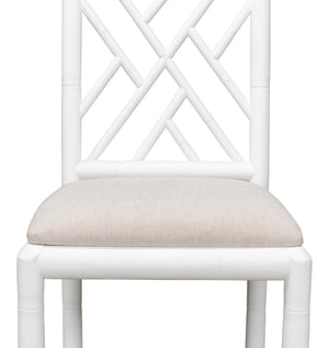 Sarreid Brighton Bamboo Side Chairs Set Of 2 – Stylish Oak Frame With White Finish & Cozy Linen Fabric White  53705