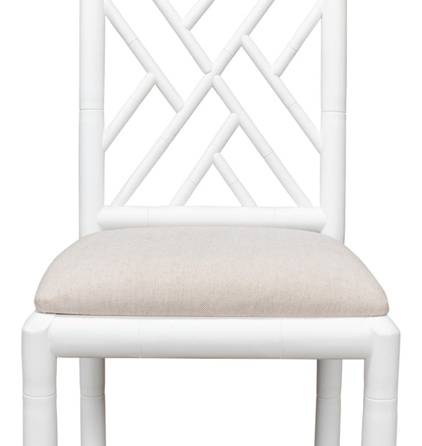 Sarreid Brighton Bamboo Side Chairs Set Of 2 – Stylish Oak Frame With White Finish & Cozy Linen Fabric White  53705