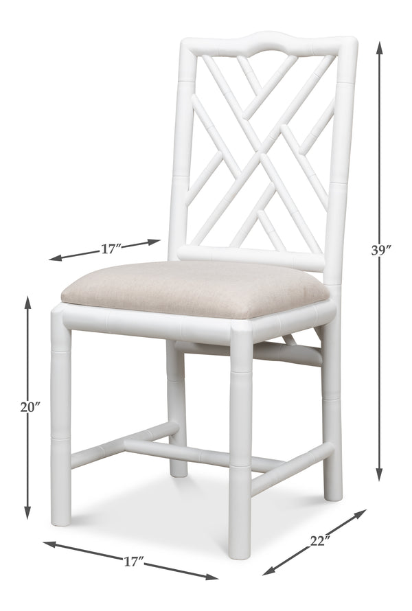 Sarreid Brighton Bamboo Side Chairs Set Of 2 – Stylish Oak Frame With White Finish & Cozy Linen Fabric White  53705