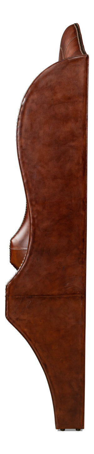 Sarreid Dowry Antique Brown Buffalo Leather King Equestrian Headboard With Iron Nail Trim & Foam Comfort Brown  53717