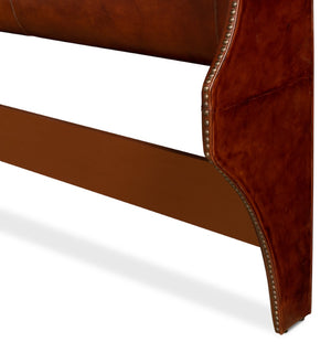 Sarreid Dowry Antique Brown Buffalo Leather King Equestrian Headboard With Iron Nail Trim & Foam Comfort Brown  53717