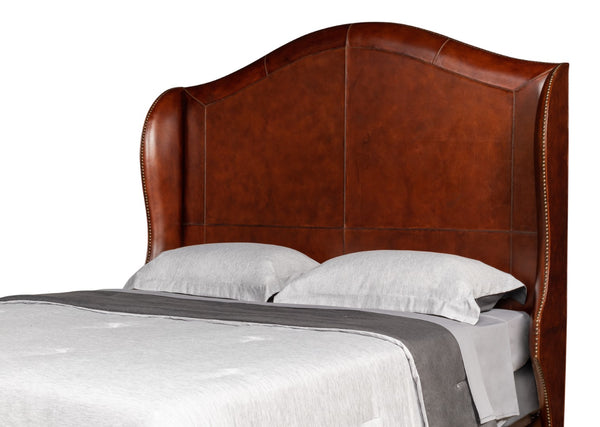 Sarreid Dowry Antique Brown Buffalo Leather King Equestrian Headboard With Iron Nail Trim & Foam Comfort Brown  53717