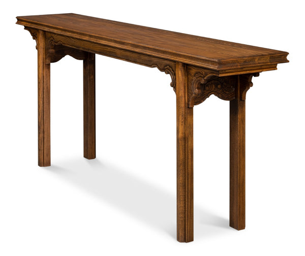 Sarreid Equestrian Console Table - Exquisite Beechwood Craftsmanship With Stunning Carved Apron Details Brown  53722-j