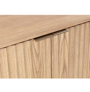 English Elm 2 Door Storage Cabinet with Fluted Fronts and Brass Handles, Mid-Century Accent Console for Entryway Natural Ash W914P292863