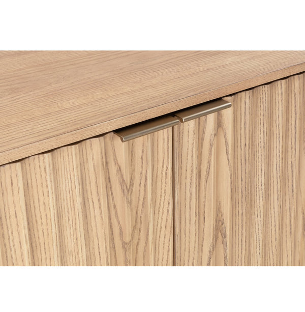 English Elm 2 Door Storage Cabinet with Fluted Fronts and Brass Handles, Mid-Century Accent Console for Entryway Natural Ash W914P292863