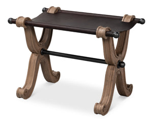 Sarreid Joyner Equestrian Bench - Luxurious Cow Leather & Iron With Gunmetal Finish, Beechwood Barn Grey Style Brown  53725-i