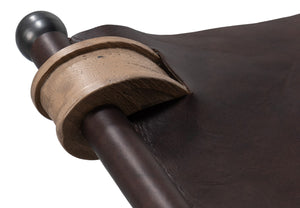 Sarreid Joyner Equestrian Bench - Luxurious Cow Leather & Iron With Gunmetal Finish, Beechwood Barn Grey Style Brown  53725-i