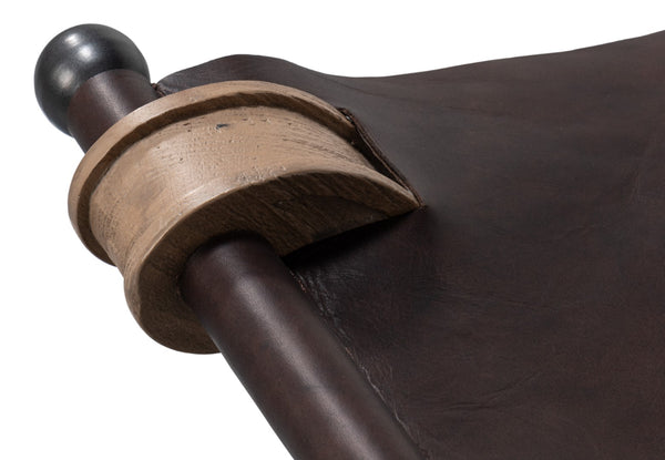 Sarreid Joyner Equestrian Bench - Luxurious Cow Leather & Iron With Gunmetal Finish, Beechwood Barn Grey Style Brown  53725-i