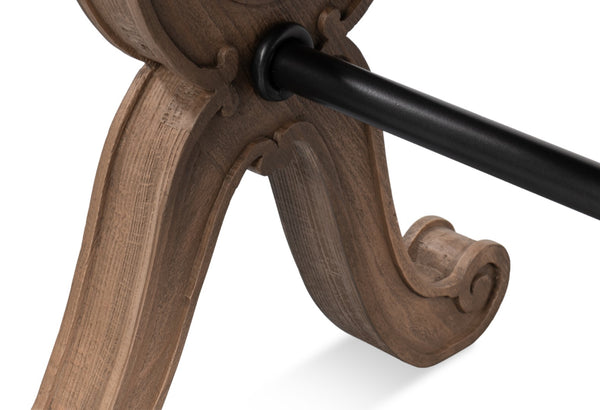 Sarreid Joyner Equestrian Bench - Luxurious Cow Leather & Iron With Gunmetal Finish, Beechwood Barn Grey Style Brown  53725-i