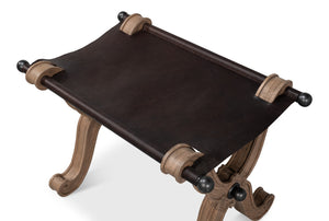 Sarreid Joyner Equestrian Bench - Luxurious Cow Leather & Iron With Gunmetal Finish, Beechwood Barn Grey Style Brown  53725-i