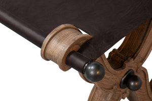 Sarreid Joyner Equestrian Bench - Luxurious Cow Leather & Iron With Gunmetal Finish, Beechwood Barn Grey Style Brown  53725-i