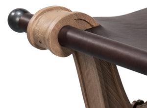 Sarreid Joyner Equestrian Bench - Luxurious Cow Leather & Iron With Gunmetal Finish, Beechwood Barn Grey Style Brown  53725-i