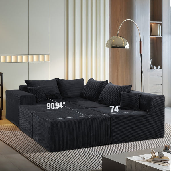 English Elm (Old Sku:W3163S00040) Modular U-Shaped Sectional Sofa - Versatile, Cozy Black Couch With Chaise Lounge W3163S00046