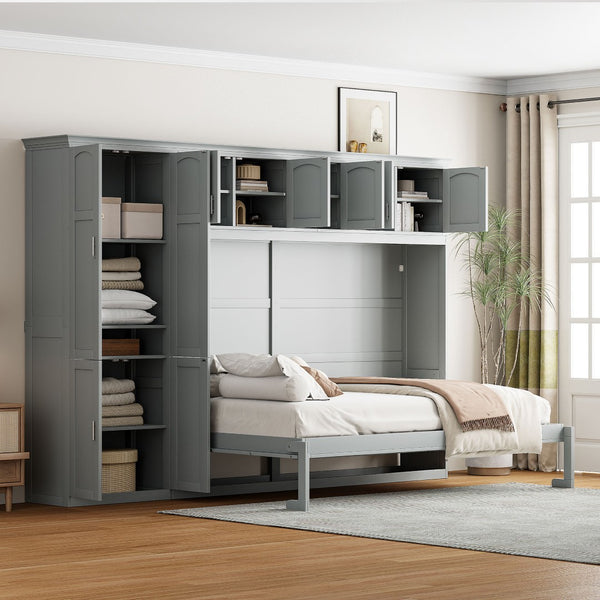 English Elm Queen Murphy Wall Bed with Integrated Wardrobe and Drawers for Studio Spaces LP000876AAE-1