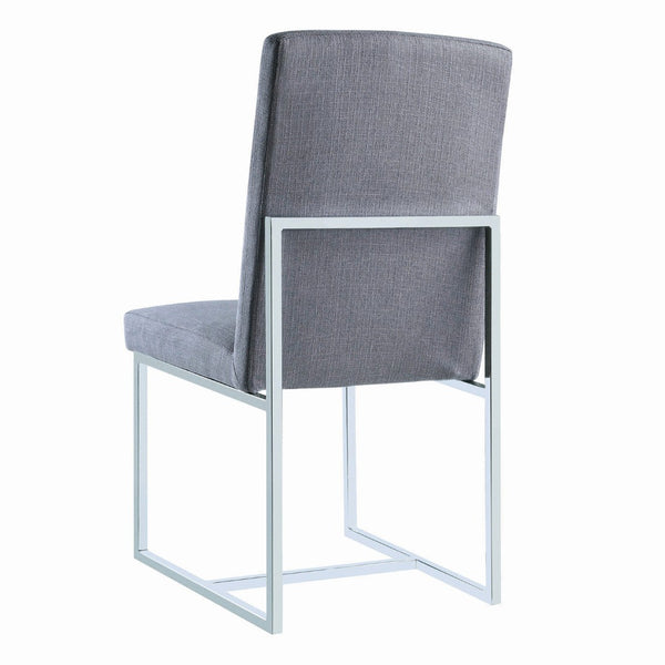 English Elm Set Of 2 Stylish Upholstered Dining Chairs With Chrome Frame - Modern Comfort In Grey Finish B016P223116-GIGA