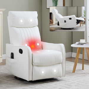 English Elm Beige Fabric Swivel Rocker Recliner with Massage Nodes and Lumbar Heat for Living Room White W1803P363432