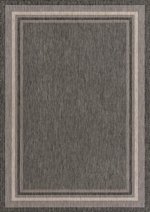 Unique Loom Outdoor Border Soft Border Machine Made Border Rug Black, Ivory 7' 10" x 11' 4"