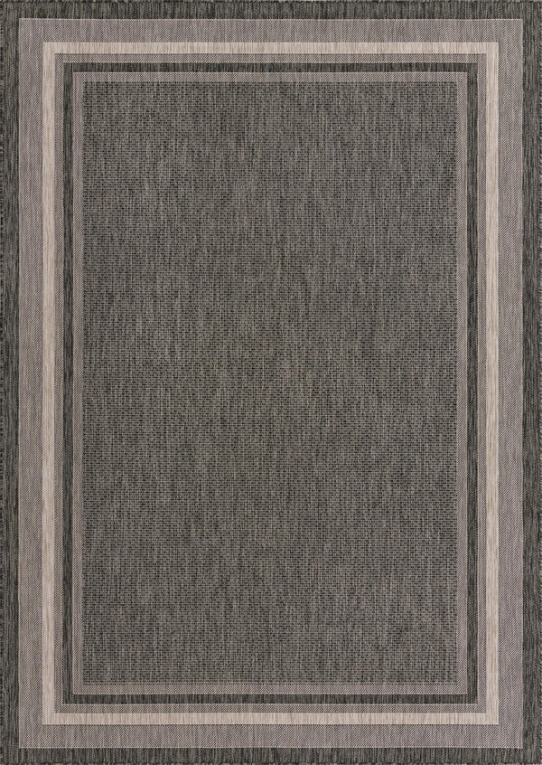 Unique Loom Outdoor Border Soft Border Machine Made Border Rug Black, Ivory 7' 10" x 11' 4"