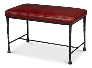 Sarreid Kings Road Bench Leather - Stylish Iron & Leather Design For Modern Home Décor And Comfort Red  53746