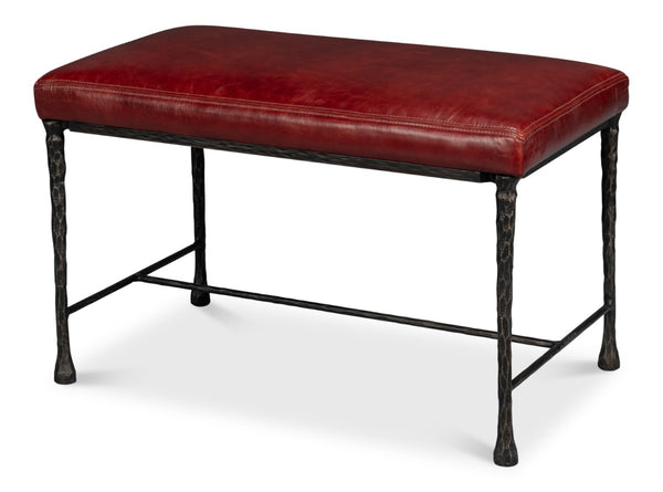 Sarreid Kings Road Bench Leather - Stylish Iron & Leather Design For Modern Home Décor And Comfort Red  53746