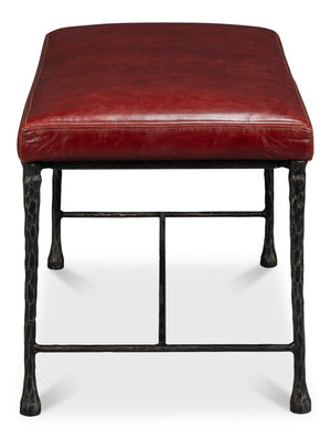 Sarreid Kings Road Bench Leather - Stylish Iron & Leather Design For Modern Home Décor And Comfort Red  53746