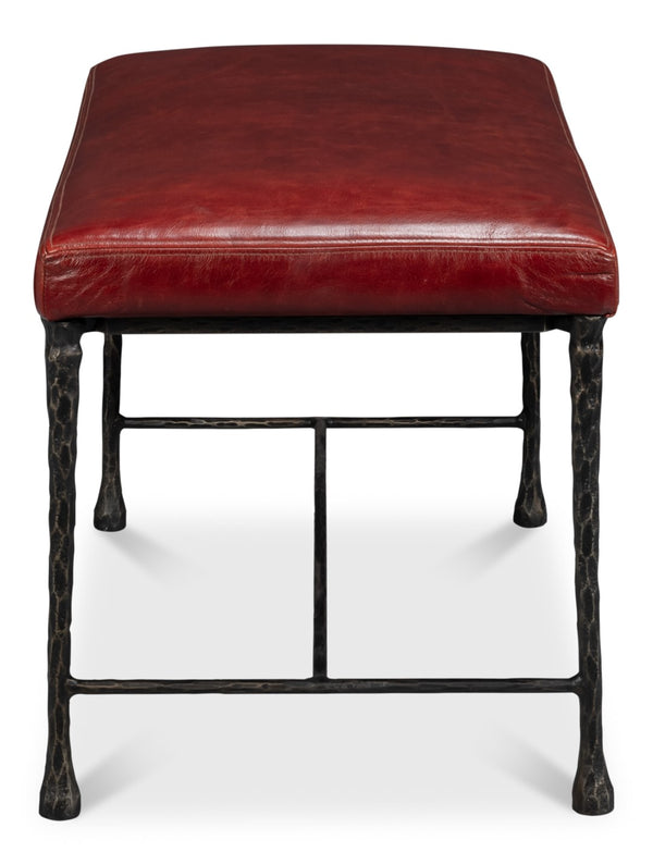 Sarreid Kings Road Bench Leather - Stylish Iron & Leather Design For Modern Home Décor And Comfort Red  53746