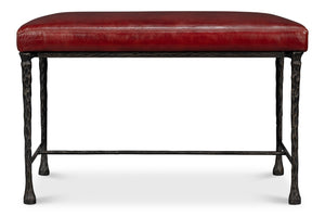 Sarreid Kings Road Bench Leather - Stylish Iron & Leather Design For Modern Home Décor And Comfort Red  53746