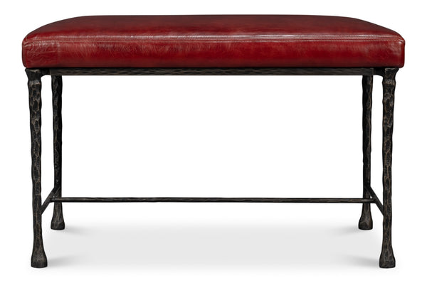 Sarreid Kings Road Bench Leather - Stylish Iron & Leather Design For Modern Home Décor And Comfort Red  53746