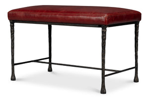 Sarreid Kings Road Bench Leather - Stylish Iron & Leather Design For Modern Home Décor And Comfort Red  53746