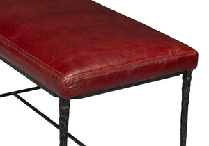 Sarreid Kings Road Bench Leather - Stylish Iron & Leather Design For Modern Home Décor And Comfort Red  53746