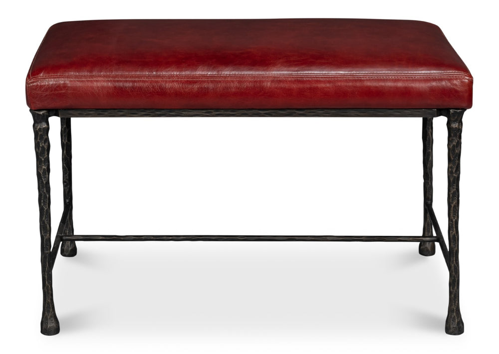 Sarreid Kings Road Bench Leather - Stylish Iron & Leather Design For Modern Home Décor And Comfort Red  53746