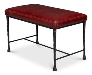 Sarreid Kings Road Bench Leather - Stylish Iron & Leather Design For Modern Home Décor And Comfort Red  53746