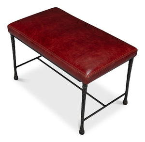Sarreid Kings Road Bench Leather - Stylish Iron & Leather Design For Modern Home Décor And Comfort Red  53746