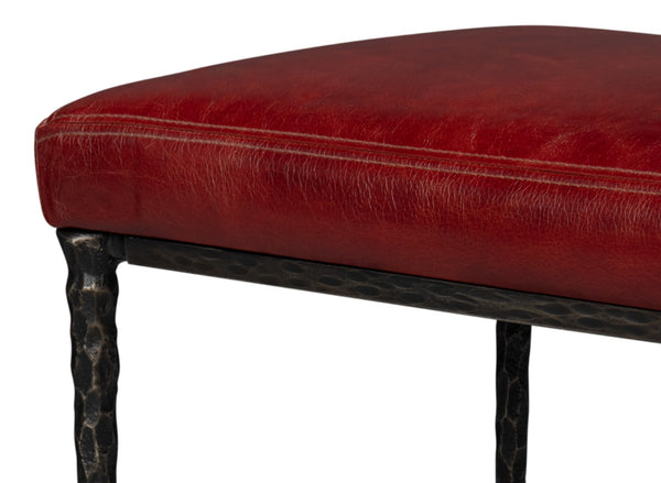 Sarreid Kings Road Bench Leather - Stylish Iron & Leather Design For Modern Home Décor And Comfort Red  53746