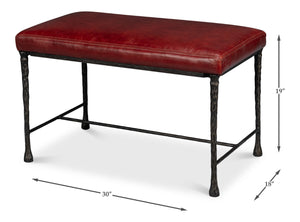 Sarreid Kings Road Bench Leather - Stylish Iron & Leather Design For Modern Home Décor And Comfort Red  53746