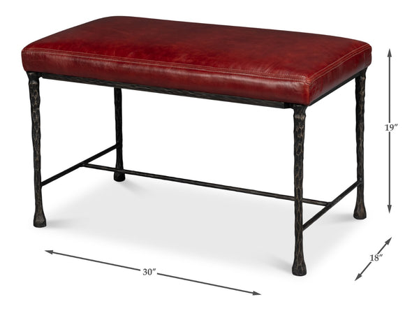 Sarreid Kings Road Bench Leather - Stylish Iron & Leather Design For Modern Home Décor And Comfort Red  53746