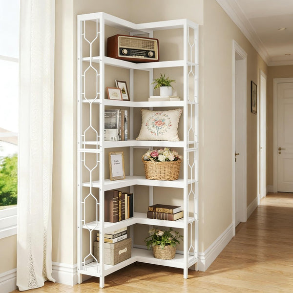 English Elm Compact Six Tier Bookcase with 12 Open Cubes for Slim Vertical Home Office Storage T3971P451232