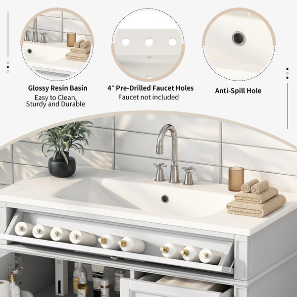 English Elm 36'' Modern Bathroom Vanity With Storage, Elegant Resin Sink, 2 Drawers & Tip-Out Drawer Design N710S136004K