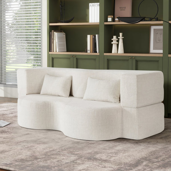 English Elm 2-In-1 Foldable Sofa Bed - Stylish Memory Foam Sleeper Couch With Faux Fur & 2 Pillows For Small Spaces W3422P369310