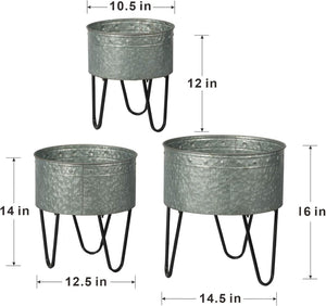 English Elm Set of 3 Galvanized Metal Planters with Black Hairpin Legs Industrial Trio W2078P323442
