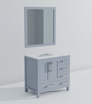English Elm Dark Grey Bath Vanity 36 in. W x 22 in. D with Left Offset Carrara Marble Top, Soft-Close Drawers, Mirror Included B2731S00683