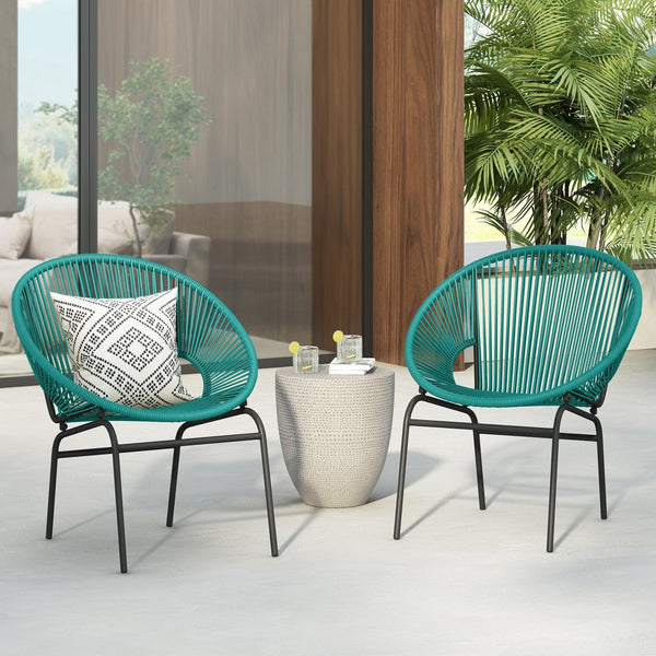 English Elm Christopher Knight Home® - NUSA Modern Outdoor Wicker Club Chairs Set of 2 with Durable PE Rattan Weave and Sleek Iron Frame Teal N775P198603T