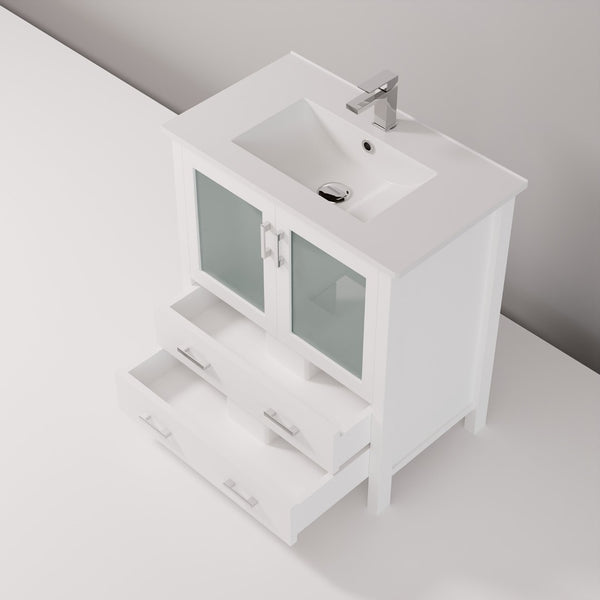 English Elm White Bath Vanity With Ceramic Top And Chrome Faucet Set – Elegant Storage Solution For Modern Homes B2731P260509-GIGA